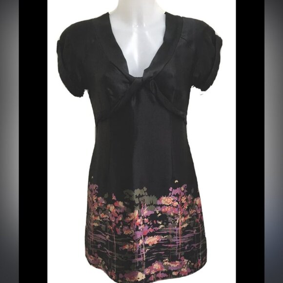 Ted Baker Black Silk Mini Dress Pattern - Picture 11 of 13